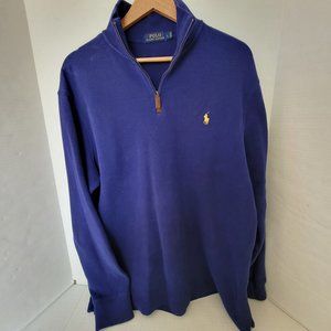 Polo Ralph Lauren Mens 1/3 zip Pullover Cotton Shirt Royal Blue Pony Logo L